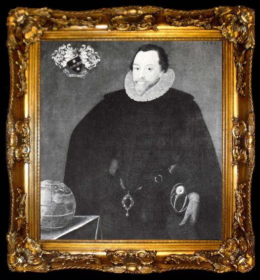 framed  Sir Francis Drake Queen Elizabeth loyal ocb aventyrlige vasall, ta009-2